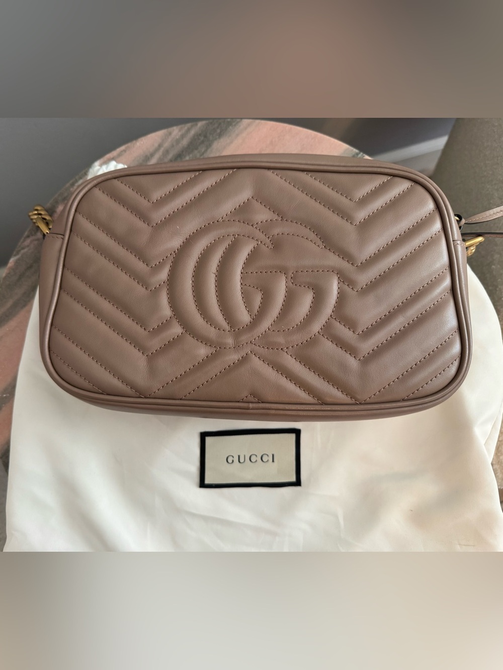 Gucci Matelassé Leather Crossbody Bag - Taupe/Dusty Rose with Gold Hardware - Picture 3 of 6